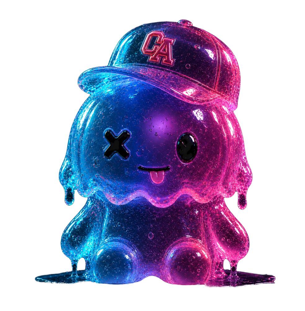 JellyMan, a translucent gooey jelly creature wearing a glowing CA cap